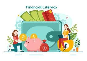 Financial Literacy Webinar Vector Illustration with Finance Management, Investment Money and Budget in Education Accounting Flat Background Design