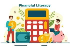 Financial Literacy Webinar Vector Illustration with Finance Management, Investment Money and Budget in Education Accounting Flat Background Design