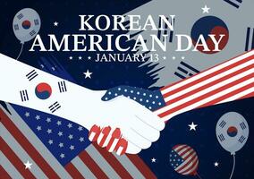 Korean American Day Vector Illustration on January 13 with USA and South Korean Flag to Commemorate Republic Of Alliance in Flat Background Design