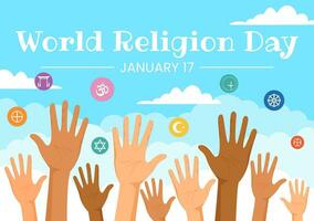 World Religion Day Vector Illustration on 17 January with Symbol Icons of Different Religions for Poster or Banner in Flat Cartoon Background