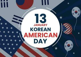 Korean American Day Vector Illustration on January 13 with USA and South Korean Flag to Commemorate Republic Of Alliance in Flat Background Design