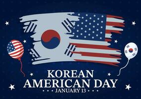 Korean American Day Vector Illustration on January 13 with USA and South Korean Flag to Commemorate Republic Of Alliance in Flat Background Design