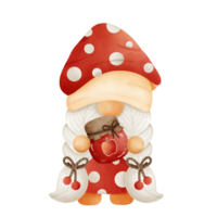 en liten gnome bär en svamp hatt och en röd klänning, innehav äpple sylt png
