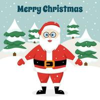 Papa Noel claus con Navidad árbol saludo tarjeta. vector