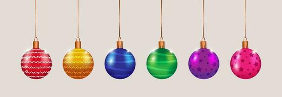 Set of colored Christmas balls with an ornament. vector