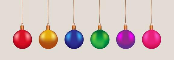 Hanging bright colored Christmas balls. vector