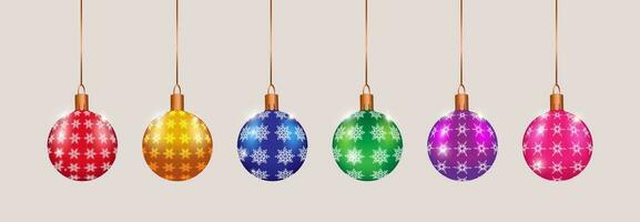 Colored Christmas balls with a snowflakes ornament. vector