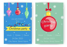 Christmas party invitation set in cartoon style. vector