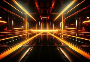 Ai Generative Yellow and red Neon illuminated futuristic backdrop realistic image- ultra hd- high design photo