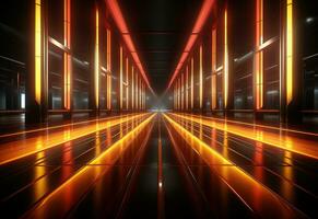 Ai Generative Yellow and red Neon illuminated futuristic backdrop realistic image- ultra hd- high design photo