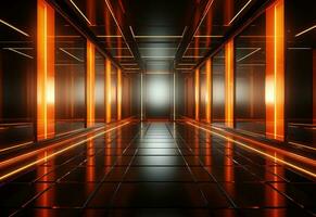 Ai Generative Yellow and red Neon illuminated futuristic backdrop realistic image- ultra hd- high design photo