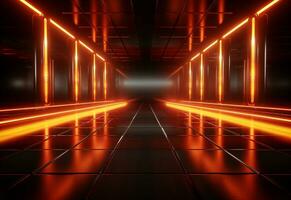 Ai Generative Yellow and red Neon illuminated futuristic backdrop realistic image- ultra hd- high design photo
