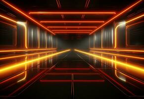 Ai Generative Yellow and red Neon illuminated futuristic backdrop realistic image- ultra hd- high design photo