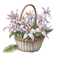 Watercolor Floral Basket, Watercolor Basket, Flower Basket, Watercolor Floral Flower Design, Watercolor Flower Arrangements Floral, Watercolor Flower Design, Wedding Decoration, AI Generated png