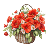 vattenfärg blommig korg, vattenfärg korg, blomma korg, vattenfärg blommig blomma design, vattenfärg blomma arrangemang blommig, vattenfärg blomma design, bröllop dekoration, ai genererad png