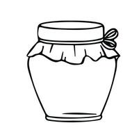 Glass jar with honey, outline vector illustration