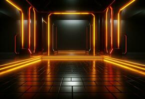 Ai Generative Yellow and red Neon illuminated futuristic backdrop realistic image- ultra hd- high design photo