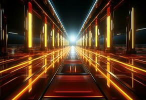 Ai Generative Yellow and red Neon illuminated futuristic backdrop realistic image- ultra hd- high design photo