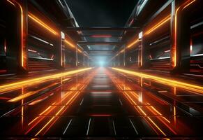 Ai Generative Yellow and red Neon illuminated futuristic backdrop realistic image- ultra hd- high design photo