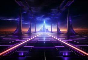 Ai Generated Neon illuminated futuristic backdrop realistic image, ultra hd, high design very detailed photo