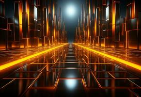 Ai Generative Yellow and red Neon illuminated futuristic backdrop realistic image- ultra hd- high design photo