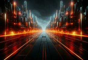 Ai Generative Yellow and red Neon illuminated futuristic backdrop realistic image- ultra hd- high design photo