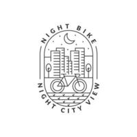 cycling at night in the city badge vector illustration. city and bicycle monoline or line art style. design can be for t-shirts, sticker, printing needs