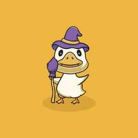 Cute duck with a witch costume illustration vector