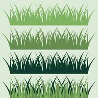 Set of silhouettes of green grass in flat style. vector