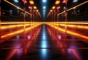 Ai Generative Yellow and red Neon illuminated futuristic backdrop realistic image- ultra hd- high design photo