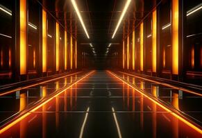 Ai Generative Yellow and red Neon illuminated futuristic backdrop realistic image- ultra hd- high design photo
