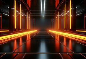 Ai Generative Yellow and red Neon illuminated futuristic backdrop realistic image- ultra hd- high design photo