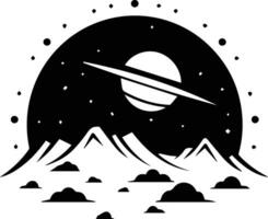 planet with rings logo in flat line art style vector