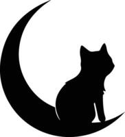 gato y Luna logo en plano línea Arte estilo vector