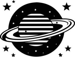 planet with rings logo in flat line art style vector