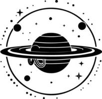 planet with rings logo in flat line art style vector