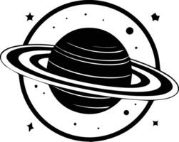 planet with rings logo in flat line art style vector