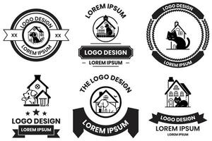 House of dogs and cats logo in animal clinic concept in flat line art style vector