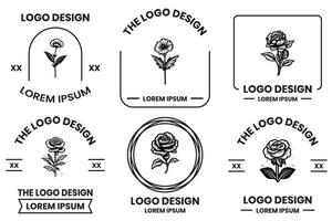 Flower or rose logo in flat line art style vector