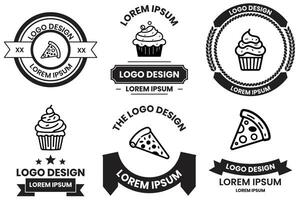 Cake and bread logo in flat line art style vector