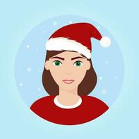 Girl avatar in a Santa costume on a background of snow. vector