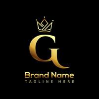 Crown Logo On Letter G Template. Crown Logo On G Letter, Initial Crown Sign Concept Template vector