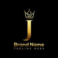 Crown Logo On Letter J Template. Crown Logo On J Letter, Initial Crown Sign Concept Template vector