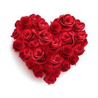 Valentines Day Heart Made of Red Roses Isolated on White Background. Generating Ai. Illustration. photo