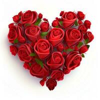 Valentines Day Heart Made of Red Roses Isolated on White Background. Generating Ai. Illustration. photo