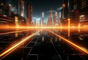 Ai Generative Yellow and red Neon illuminated futuristic backdrop realistic image- ultra hd- high design photo