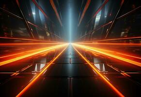 Ai Generative Yellow and red Neon illuminated futuristic backdrop realistic image- ultra hd- high design photo