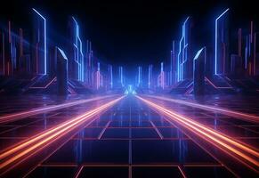Ai Generated Neon illuminated futuristic backdrop realistic image, ultra hd, high design very detailed photo
