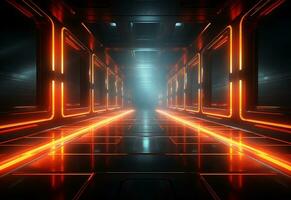 Ai Generative Yellow and red Neon illuminated futuristic backdrop realistic image- ultra hd- high design photo