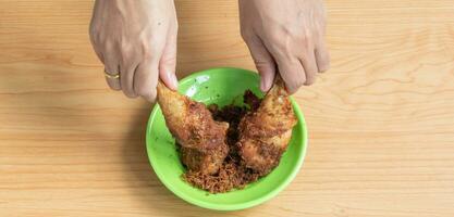 Ayam goreng Kalasan, Indonesia traditional cuisine made from fried chicken photo